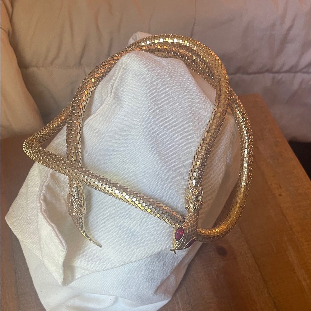 Vintage DL Auld Co Gold Tone Snake Serpent Medusa Metal Mesh Belt/Necklace